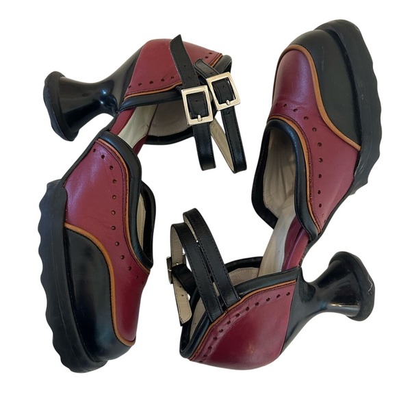 John Fluevog Mary Jane Heel Chunky Platform Buckle Ankle Strap Shoes Womens Size - Picture 5 of 7